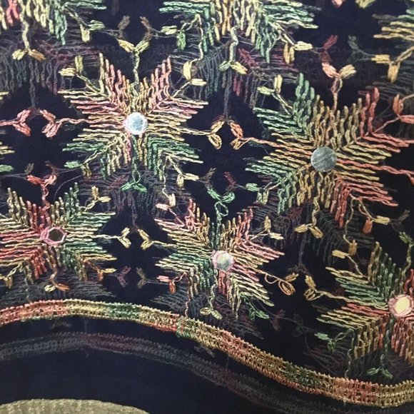 Vintage Navy-Blue BAGH PHULKARI chiffon SAREE SARI - Picture 3 of 10